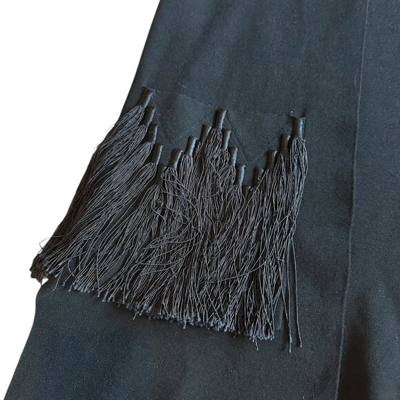 Kobi Halperin Black Open-Front Long-Length Vest Topper Fringe Pockets Size Small - Picture 5 of 13